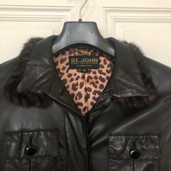 Leather Jacket, St. John, Marie Gray black 3/4 Lenght - Picture 2 of 5